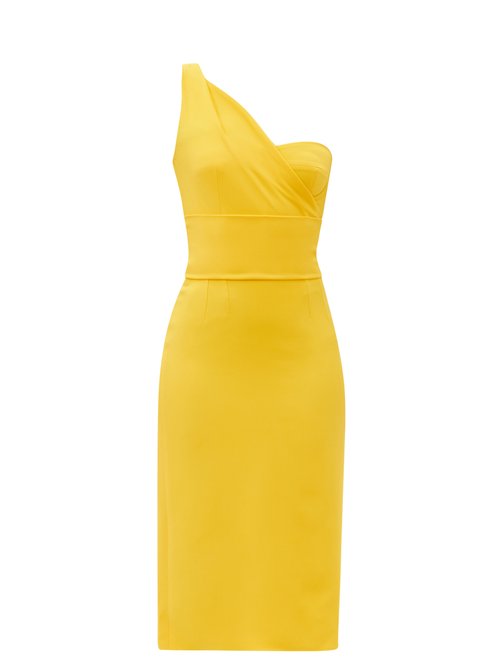 Buy Dolce & Gabbana - One-shoulder Cady Midi Dress Yellow online - shop best Dolce & Gabbana clothing sales