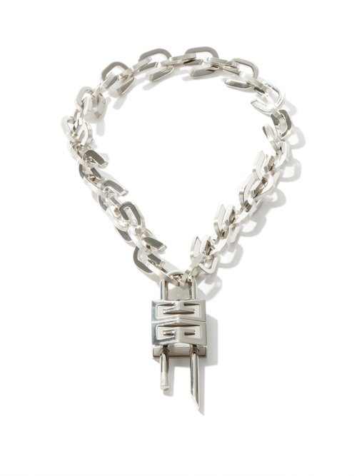 Givenchy G Link Lock Medium Necklace in Silver Grey