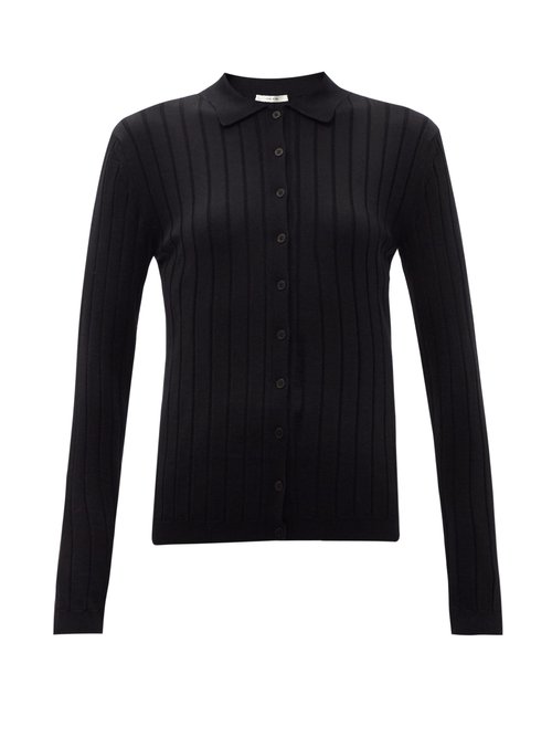 The Row - Chicco Ribbed Wool-blend Jersey Cardigan Black