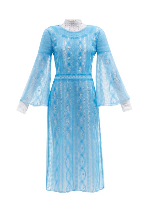 Fendi - Double-layer Embroidered Mesh Dress Blue