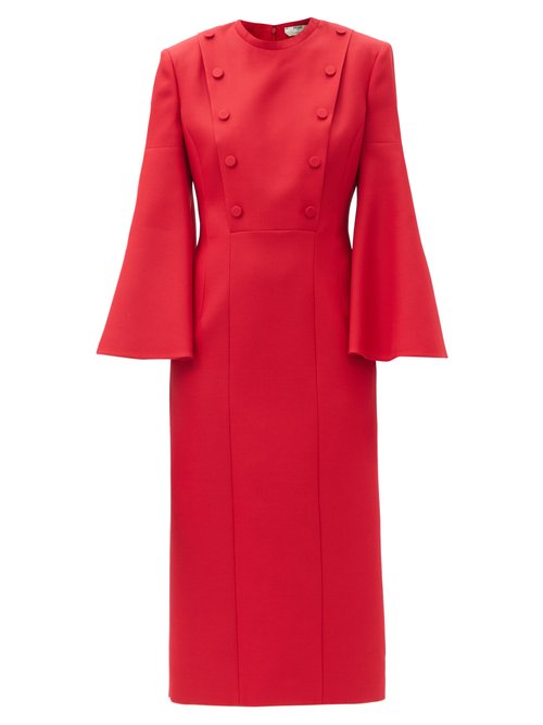 Fendi - Double-breasted Wool-blend Twill Pencil Dress Red