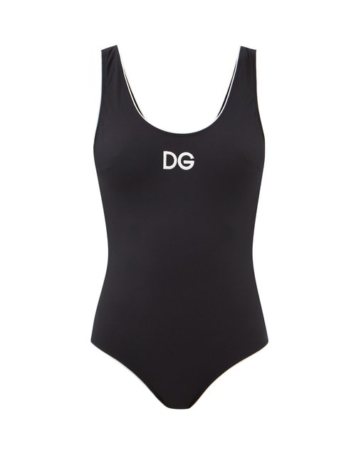 Dolce & Gabbana - Logo-embroidered Scoop-back Swimsuit Black Beachwear