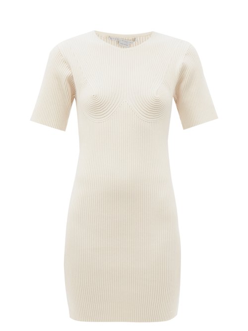 Stella Mccartney - Bustier Rib-knitted Cotton-blend Dress Beige
