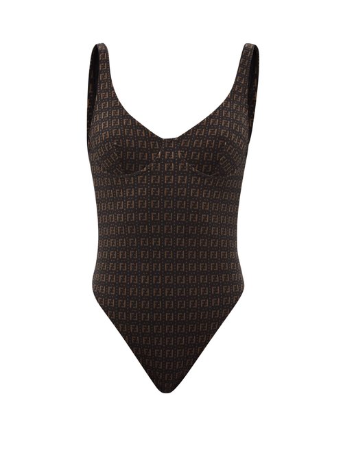 Fendi - Ff Logo-print Underwired Swimsuit Black Multi Beachwear