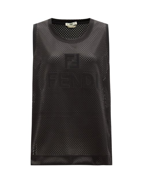 Fendi - Applied-logo Mesh-jersey Tank Top Black