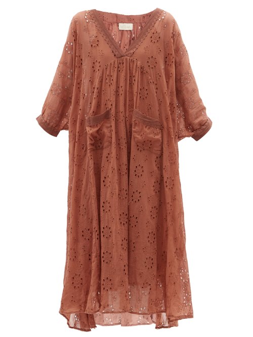 Buy Mes Demoiselles - De Beaurevoir Cotton Kaftan Dress Brown online - shop best Mes Demoiselles clothing sales