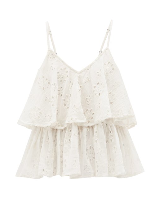 Mes Demoiselles – Beluga Ruffled Broderie-anglaise Cotton Cami Top Ivory