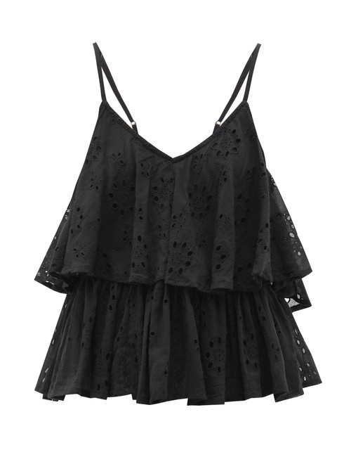 Mes Demoiselles – Beluga Ruffled Broderie-anglaise Cotton Cami Top Black