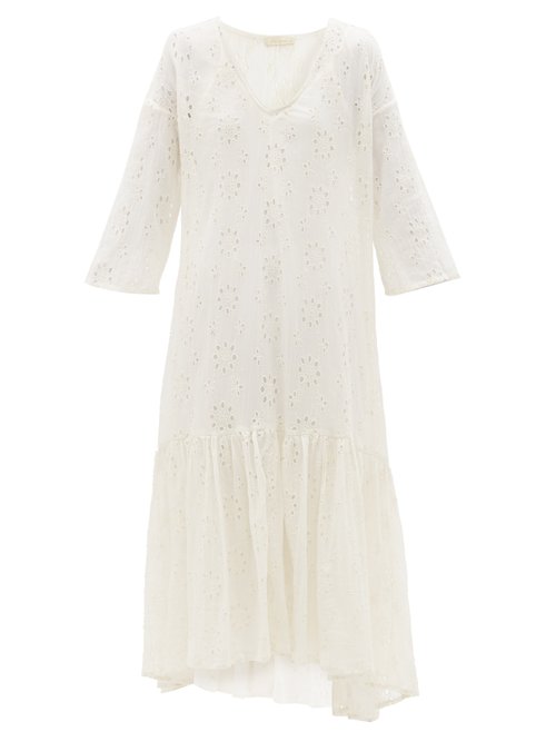 Buy Mes Demoiselles - Brodeuse Broderie-anglaise Cotton Dress Ivory online - shop best Mes Demoiselles clothing sales