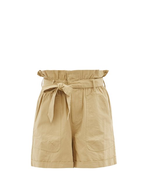 Buy Mes Demoiselles - Croft Paperbag-waist Cotton Shorts Beige online - shop best Mes Demoiselles swimwear sales