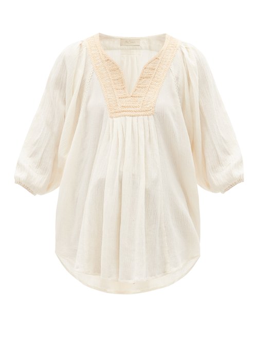 Mes Demoiselles FREDERICA EMBROIDERED GAUZE BLOUSE