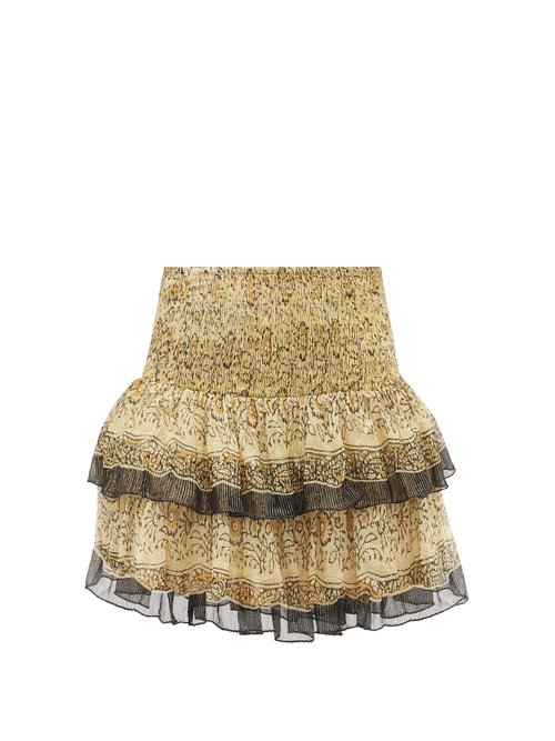 Mes Demoiselles - Hibou Layered Floral-print Crepe Mini Skirt Beige Multi Beachwear