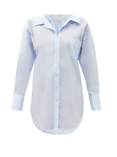 Mes Demoiselles – Scharade Longline Cotton-poplin Shirt Light Blue