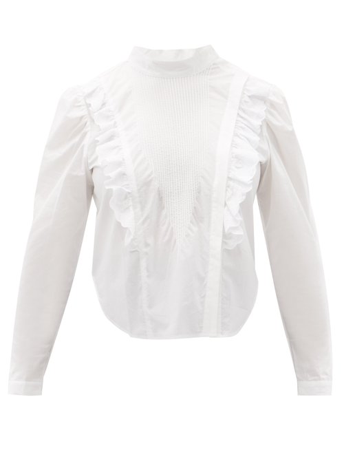 Buy Mes Demoiselles - Schiaparelli Ruffled Cotton-poplin Blouse White online - shop best Mes Demoiselles 