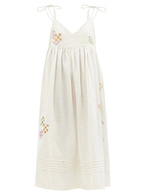 Story Mfg. - Daisy Embroidered Organic Cotton-blend Dress Ivory