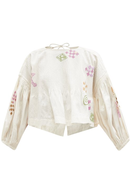 Story Mfg. - Mon Embroidered Organic Cotton-blend Top Ivory