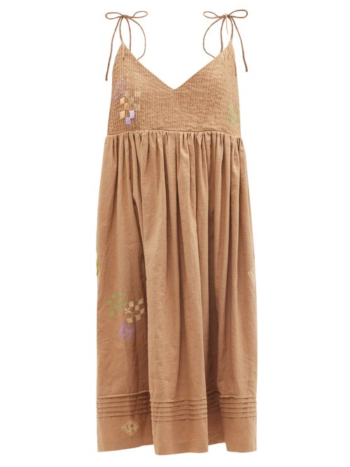 Story Mfg. - Daisy Embroidered Organic Cotton-blend Maxi Dress Beige