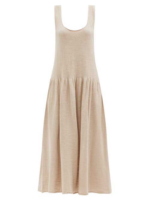 Buy Lauren Manoogian - Tier Drop-waist Knitted-cotton Slip Dress Beige online - shop best Lauren Manoogian clothing sales