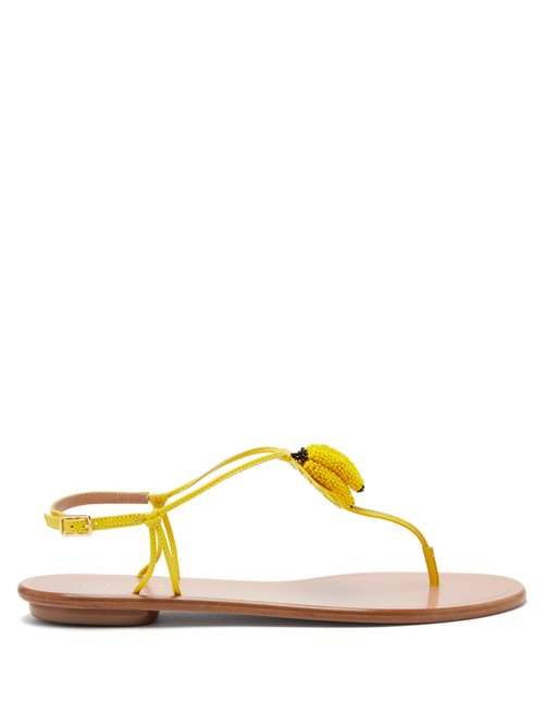 Aquazzura – Bananita Beaded Leather Sandals Yellow
