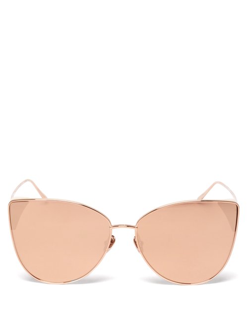 Linda Farrow - Ida Cat-eye 18kt Rose Gold-plated Sunglasses - Womens - Pink
