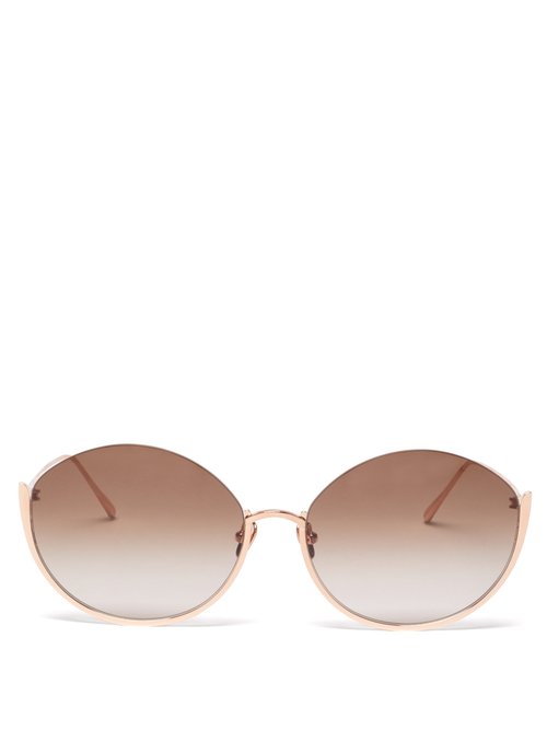 Linda Farrow - Rae 18kt Rose-gold Plated Titanium Sunglasses - Womens - Brown