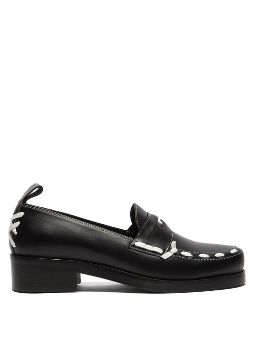 Stefan Cooke Contrast Stitch Leather Penny Loafers In Black White