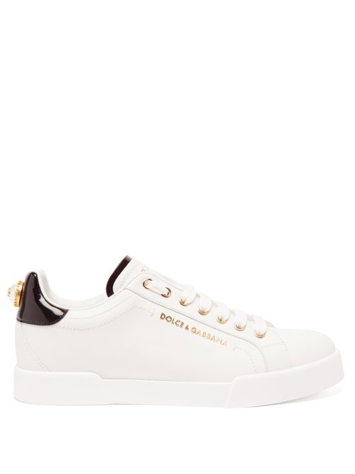 Dolce & Gabbana - Logo-plaque & Faux-pearl Leather Trainers White Black