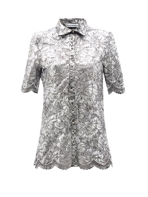 Paco Rabanne - Coated-lace Longline Shirt Silver