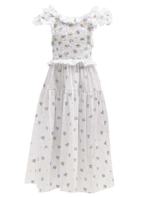 Cecilie Bahnsen - Livia Hawthorn-embroidered Tie-back Dress White
