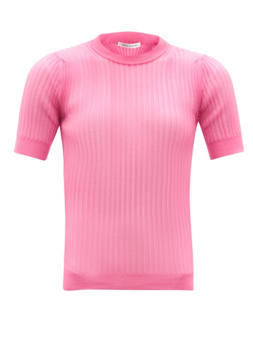 Cecilie Bahnsen – Fabienne High-neck Ribbed Sweater Pink