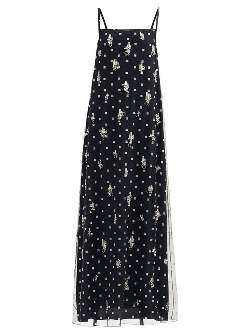 Givenchy – Crystal-embellished Logo-embroidered Dress Black White