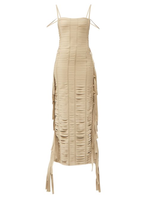 Givenchy - Fringed Banded Ribbon Gown Beige