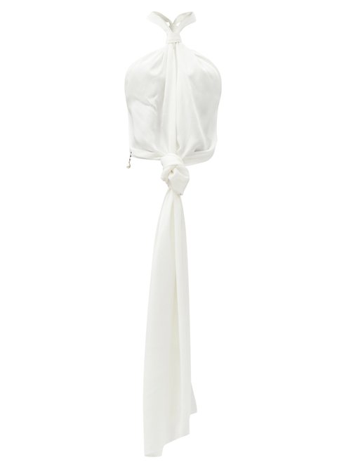 Givenchy - Draped-front Halterneck Crepe Top White