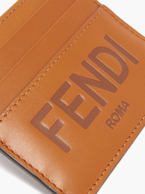 Fendi Roma Black Calfskin Leather Embossed Logo Card Case Wallet