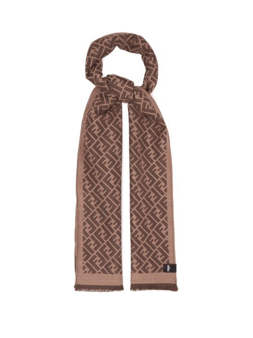 Fendi Wool And Silk-blend Jacquard Scarf in Brown