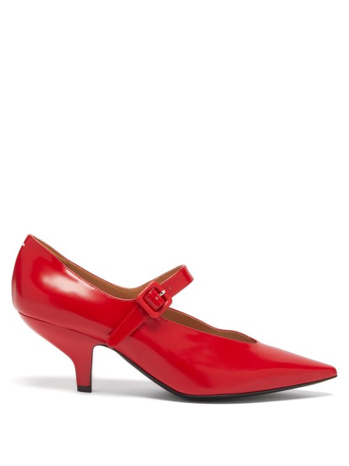 Maison Margiela - Point-toe Kitten-heel Leather Mary Jane Shoes Red