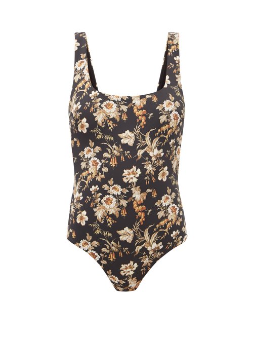 Sir - Amerie Square-neck Floral-print Swimsuit Black Multi Beachwear
