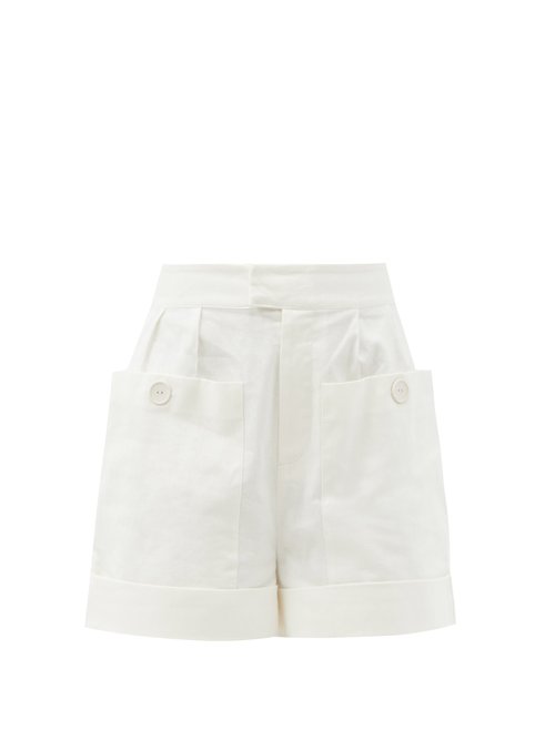 Sir - Martine High-rise Linen-blend Canvas Shorts Ivory Beachwear