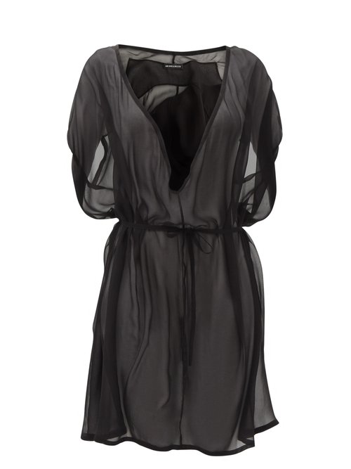 Ann Demeulemeester - Drawstring Sheer Silk-chiffon Mini Dress Black