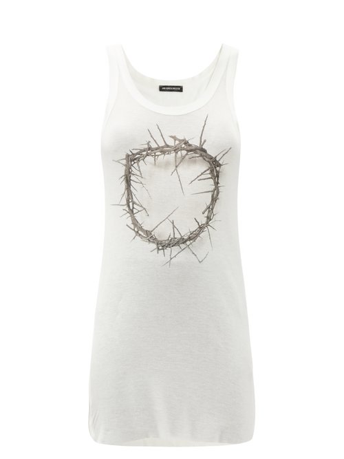 Ann Demeulemeester - Thorn-print Ribbed Rayon-blend Tank Top White