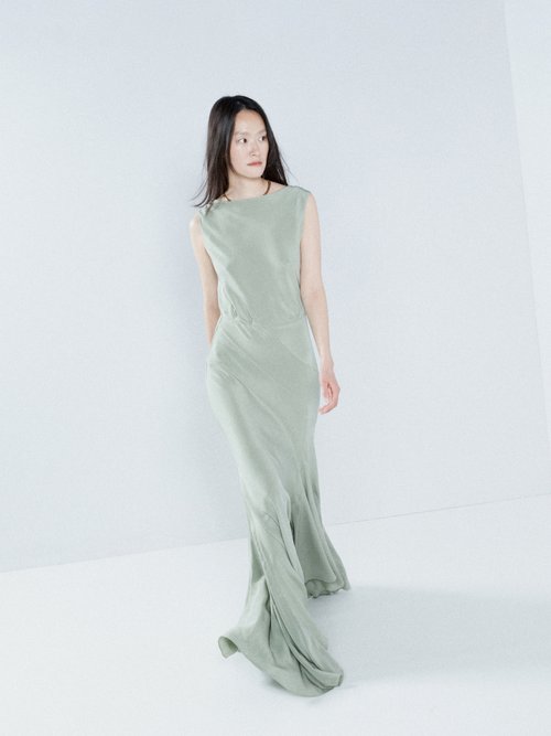 Raey - Cowl-back Seam-detail Silk Maxi Dress - Womens - Light Green