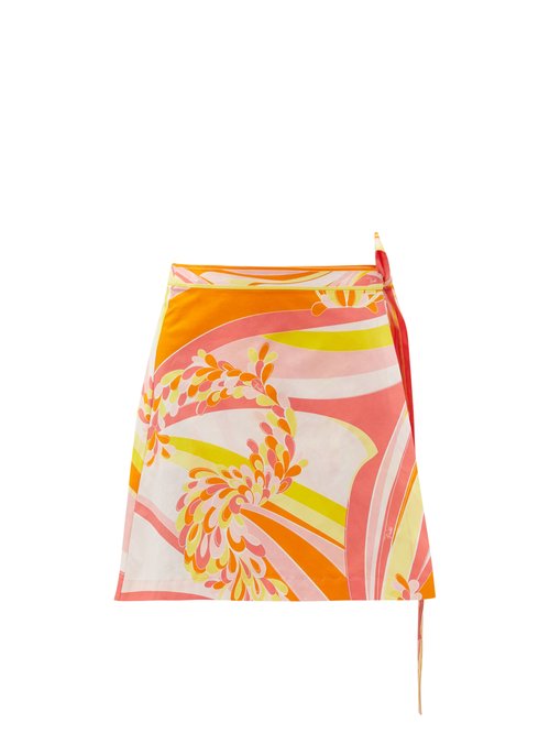 Emilio Pucci - Lilly-print Cotton-poplin Mini Wrap Skirt Orange Print Beachwear
