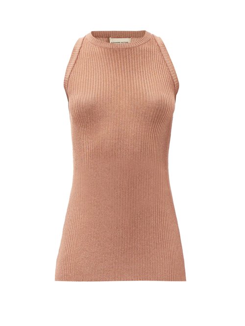 Alexandre Vauthier – Racerback Ribbed-lamé Knitted Top Pink