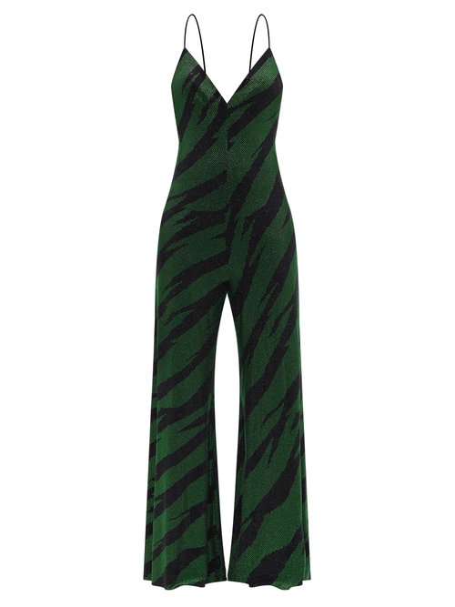 Alexandre Vauthier – Crystal-embellished Jersey Jumpsuit Green Multi