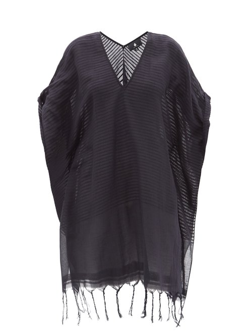 Su Paris - Luma V-neck Striped Cotton-muslin Kaftan Black Beachwear