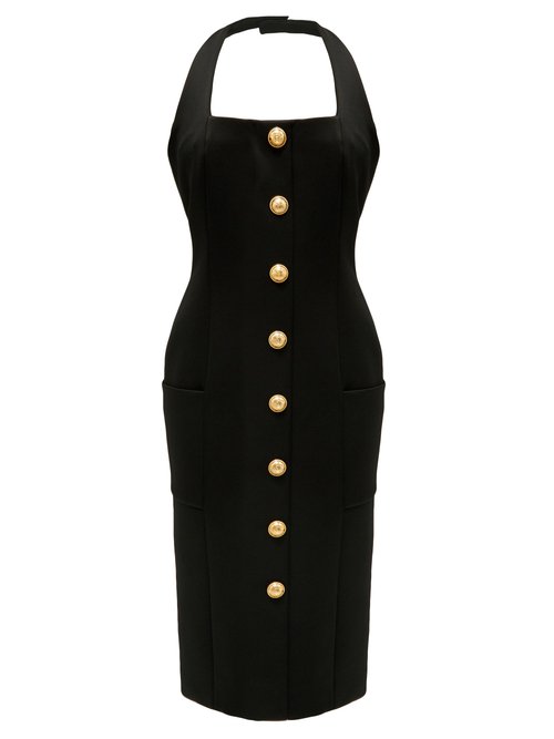 Balmain – Buttoned Halterneck Jersey Dress Black