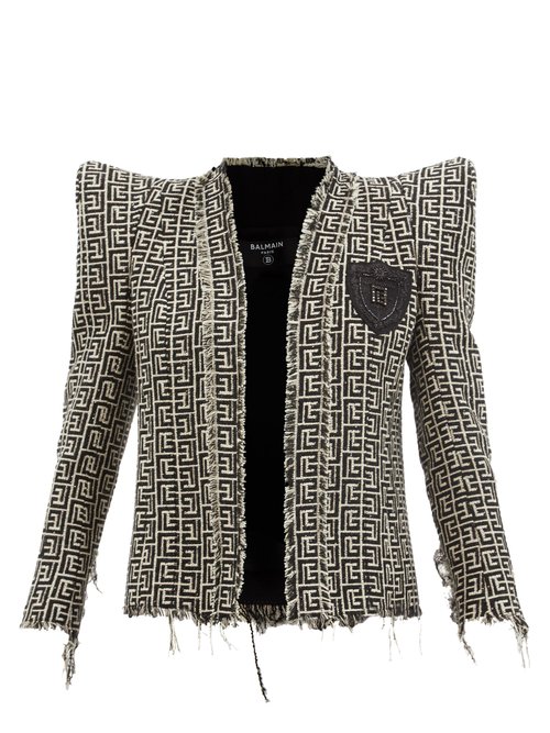 Balmain – Pagoda-shoulder Wool-blend Tweed Jacket Black White