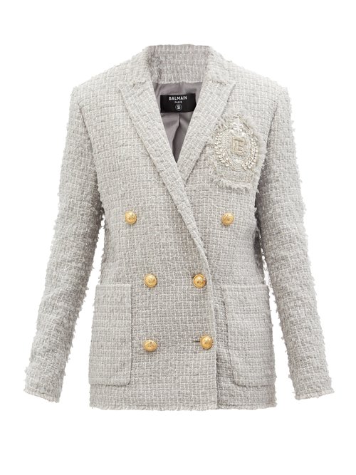 Balmain – Zardozi-embroidered Cotton-blend Tweed Jacket Grey