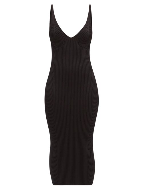 Balmain - Back-zip Rib-knitted Midi Dress Black