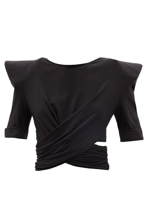 Balmain - Pagoda-shoulder Jersey Cropped Top Black